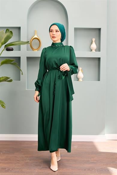Beren Satin Evening Dress - Emerald Green