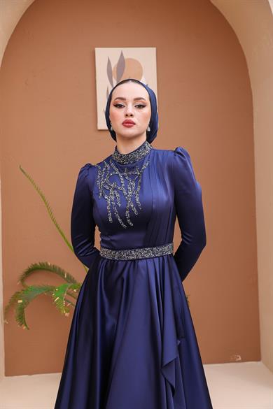 Beril Evening Dress - Navy Blue