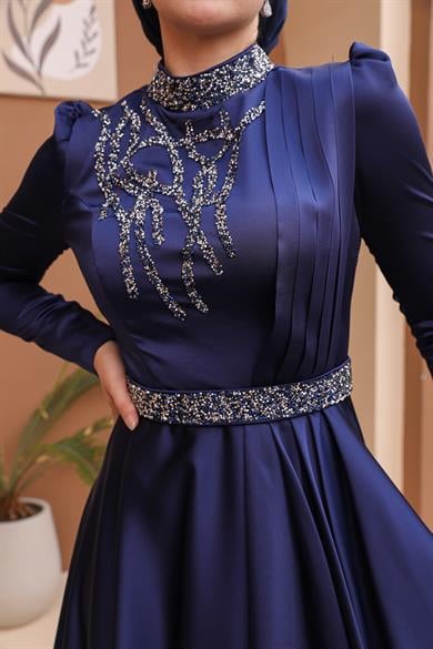 Beril Evening Dress - Navy Blue