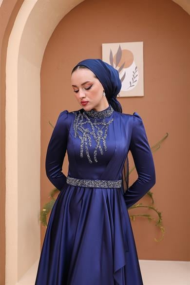 Beril Evening Dress - Navy Blue