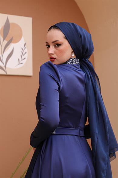 Beril Evening Dress - Navy Blue