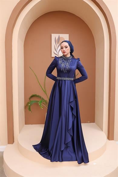 Beril Evening Dress - Navy Blue
