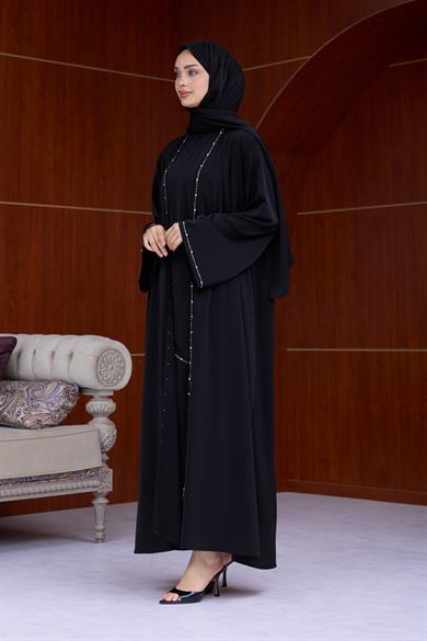 Berinda Taş Şerit Detaylı Abaya - Siyah
