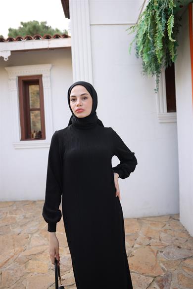 Turtleneck Knitwear Dress - Black