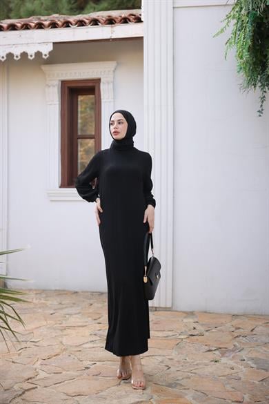 Turtleneck Knitwear Dress - Black