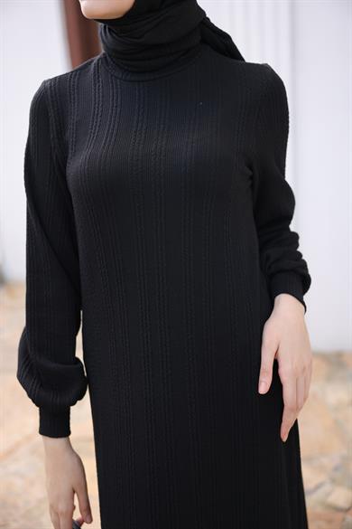 Turtleneck Knitwear Dress - Black