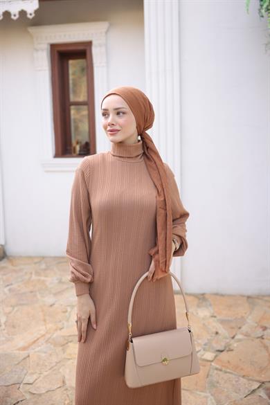 Turtleneck Knitwear Dress - Tan