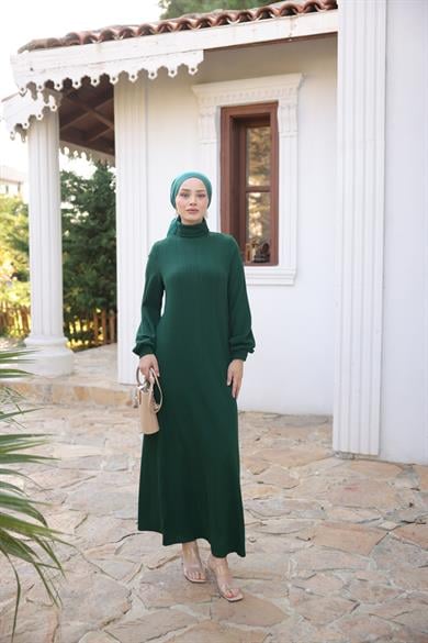 Turtleneck Knitwear Dress - Green
