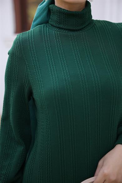 Turtleneck Knitwear Dress - Green