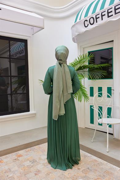 Neck Detailed Waist Tied Evening Dress - Mint Green