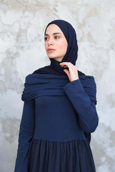 Boyun Detaylı Günlük Elbise - Lacivert