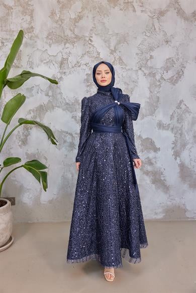 Caroline Tesettür Abiye - Lacivert