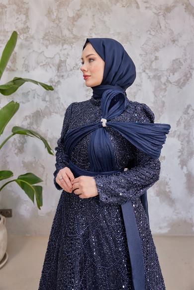 Caroline Tesettür Abiye - Lacivert