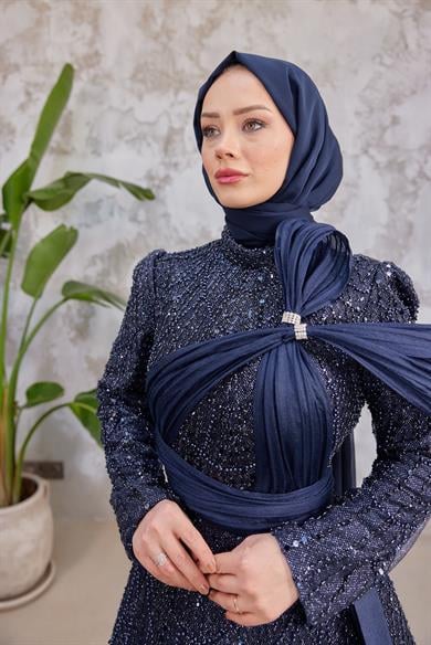 Caroline Tesettür Abiye - Lacivert