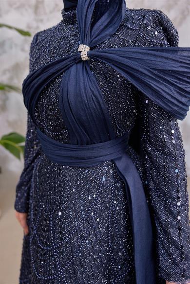 Caroline Tesettür Abiye - Lacivert