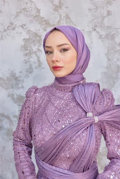 Caroline Tesettür Abiye - Lila