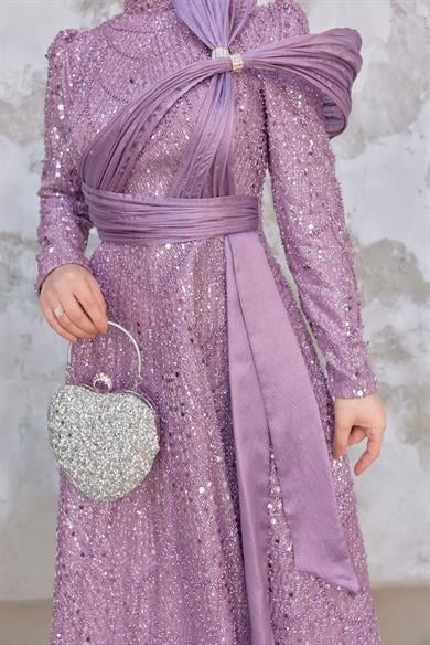 Caroline Tesettür Abiye - Lila