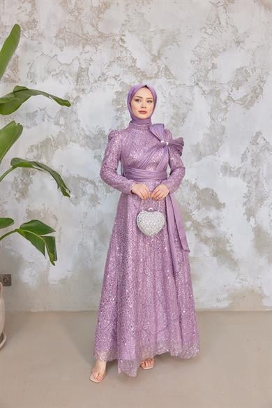 Caroline Tesettür Abiye - Lila