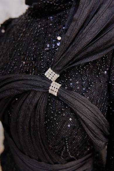 Caroline Tesettür Abiye - Siyah