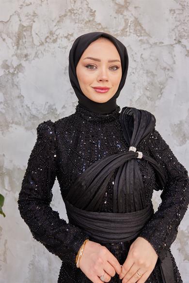 Caroline Tesettür Abiye - Siyah