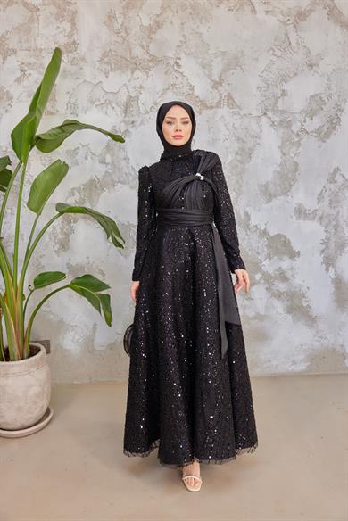 Caroline Tesettür Abiye - Siyah