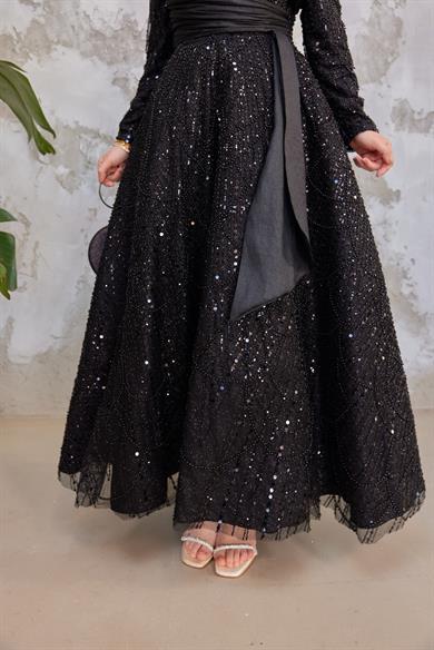 Caroline Tesettür Abiye - Siyah