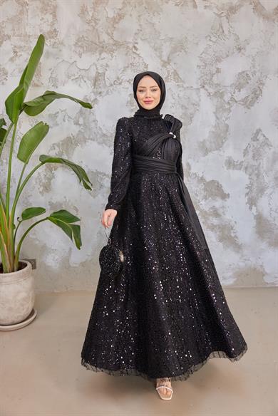 Caroline Tesettür Abiye - Siyah