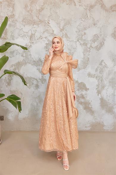 Caroline Tesettür Abiye - Somon