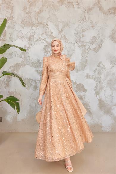 Caroline Tesettür Abiye - Somon