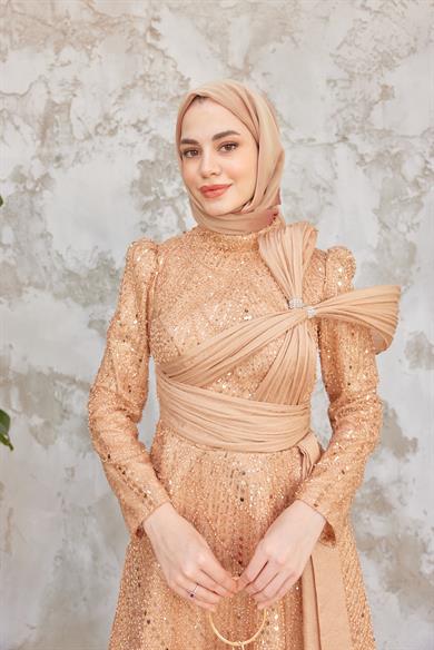 Caroline Tesettür Abiye - Somon