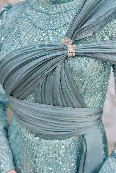 Caroline Tesettür Abiye - Turkuaz