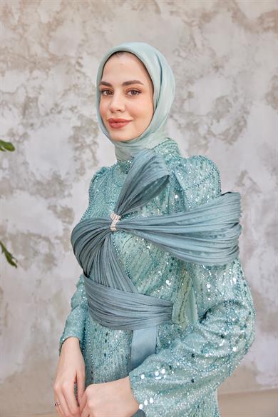 Caroline Tesettür Abiye - Turkuaz