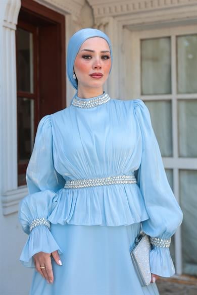 Ceren Taş İşleme Abiye - Bebe Mavi