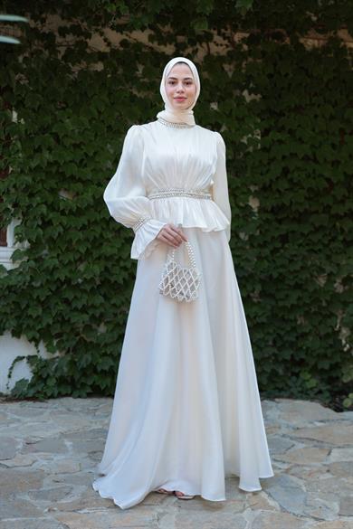 Ceren Taş İşleme Abiye - Ekru