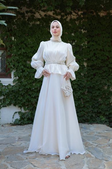 Ceren Taş İşleme Abiye - Ekru