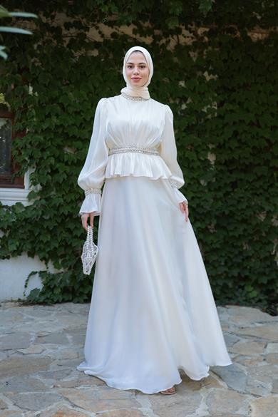 Ceren Taş İşleme Abiye - Ekru