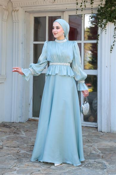 Ceren Taş İşleme Abiye - Mint Yeşil