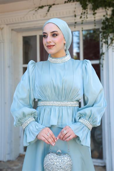 Ceren Taş İşleme Abiye - Mint Yeşil