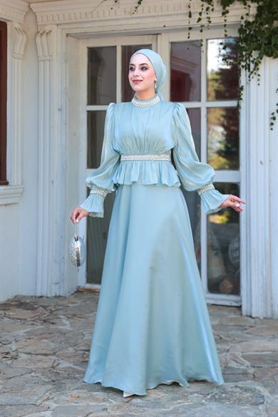 Ceren Taş İşleme Abiye - Mint Yeşil