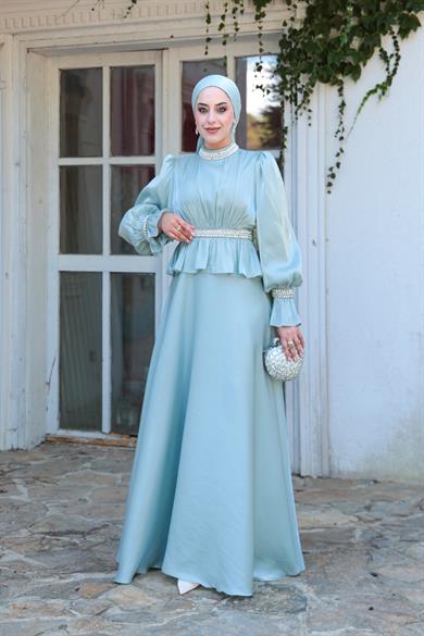 Ceren Taş İşleme Abiye - Mint Yeşil