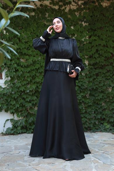 Ceren Taş İşleme Abiye - Siyah