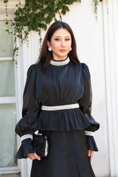 Ceren Taş İşleme Abiye - Siyah