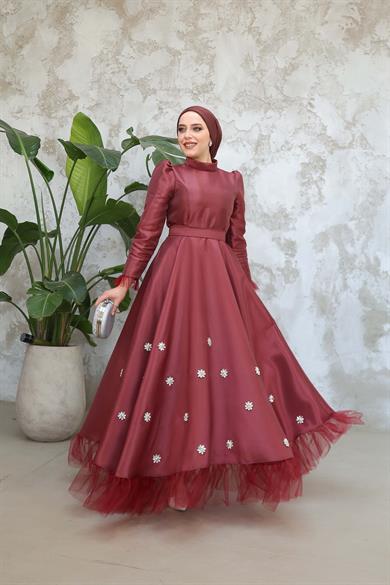 Çiçek Abiye - Bordo