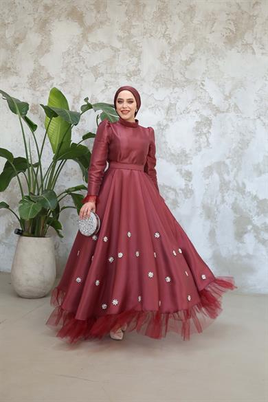 Çiçek Abiye - Bordo