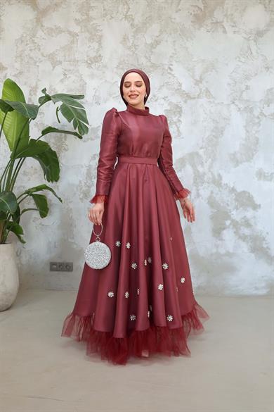 Çiçek Abiye - Bordo