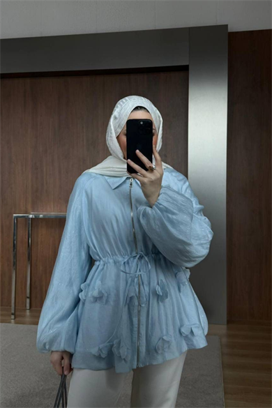 Çiçek Detay Tasarım Ceket - Bebe Mavi