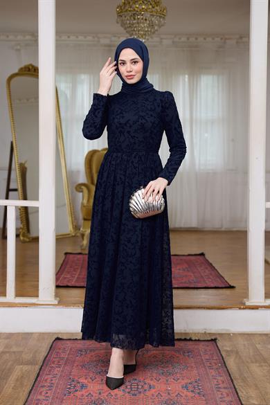 Çiçek Güpür Abiye - Lacivert