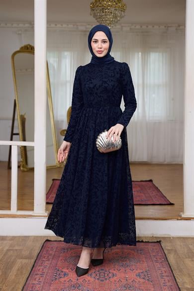 Çiçek Güpür Abiye - Lacivert