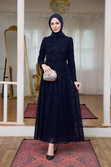 Çiçek Güpür Abiye - Lacivert