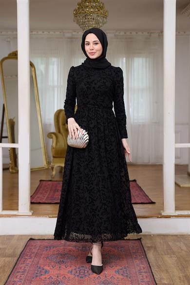 Çiçek Güpür Abiye - Siyah